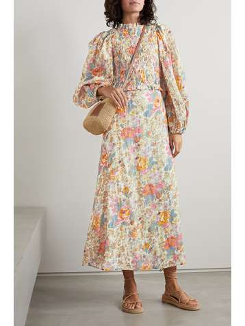 SEA Ines open-back shirred floral-print ramie maxi dress