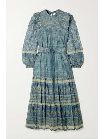 SEA Margo belted ruffled printed cotton midi dress