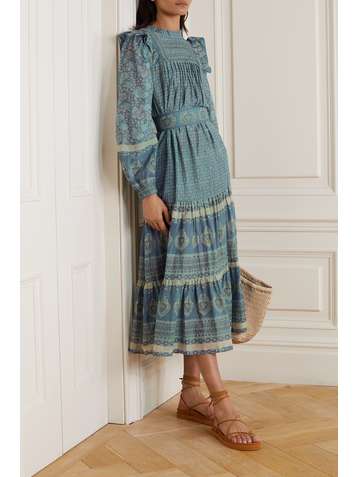 SEA Margo belted ruffled printed cotton midi dress