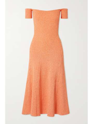 ANNA QUAN Valerie off-the-shoulder ribbed stretch-cotton midi dress