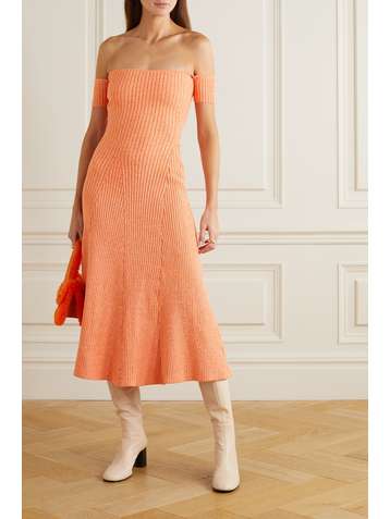 ANNA QUAN Valerie off-the-shoulder ribbed stretch-cotton midi dress