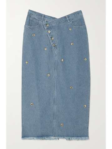 MARQUES' ALMEIDA + NET SUSTAIN studded frayed denim midi skirt