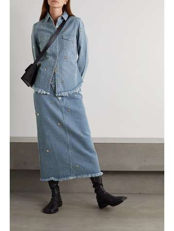 MARQUES' ALMEIDA + NET SUSTAIN studded frayed denim midi skirt