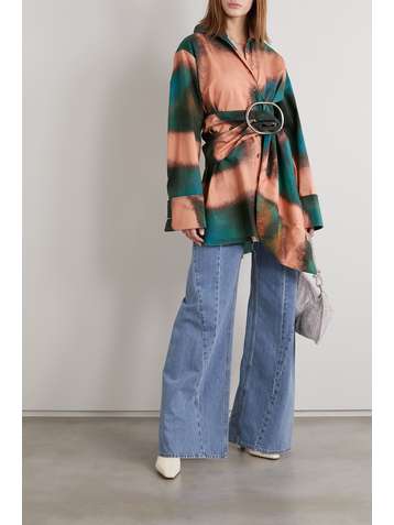 MARQUES' ALMEIDA + NET SUSTAIN oversized belted printed organic cotton shirt