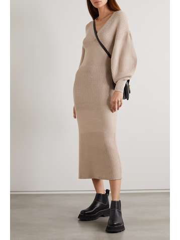 STAUD Carnation ribbed-knit midi dress
