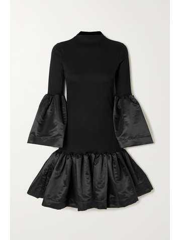 MARQUES' ALMEIDA + NET SUSTAIN ribbed organic cotton-blend and taffeta turtleneck mini dress
