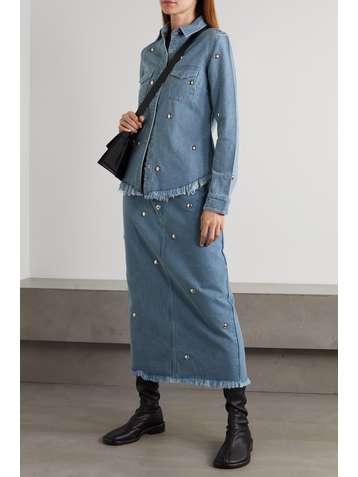 MARQUES' ALMEIDA + NET SUSTAIN studded frayed denim shirt