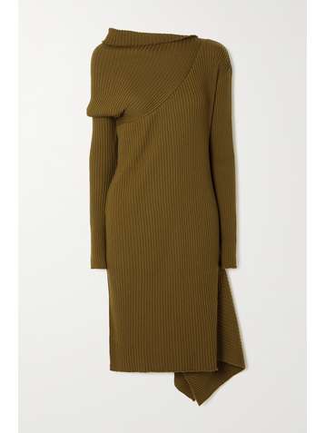 MARQUES' ALMEIDA Asymmetric ribbed merino wool midi dress