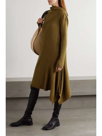 MARQUES' ALMEIDA Asymmetric ribbed merino wool midi dress