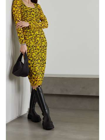 GANNI + NET SUSTAIN Midikleid aus recyceltem Stretch-Mesh mit Blumenprint