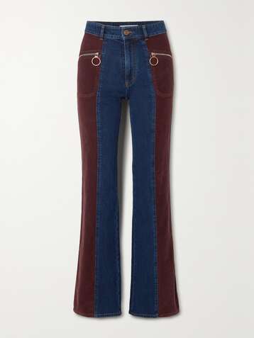 SEE BY CHLOÉ Stretch-cotton corduroy-paneled high-rise flared jeans