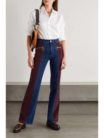 SEE BY CHLOÉ Stretch-cotton corduroy-paneled high-rise flared jeans