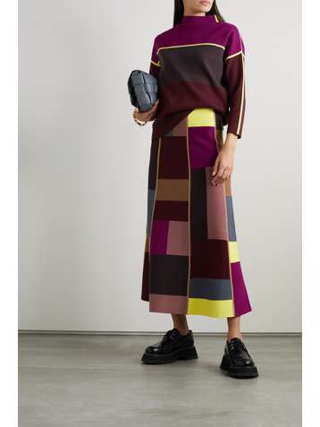 VICTORIA, VICTORIA BECKHAM Color-block knitted midi skirt