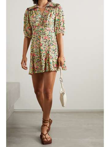 RIXO Rina crepe-trimmed printed voile playsuit