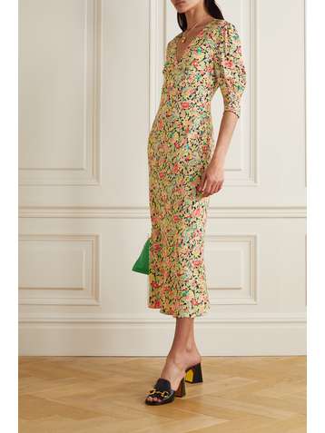 RIXO Zadie Midikleid aus Crêpe mit Blumenprint