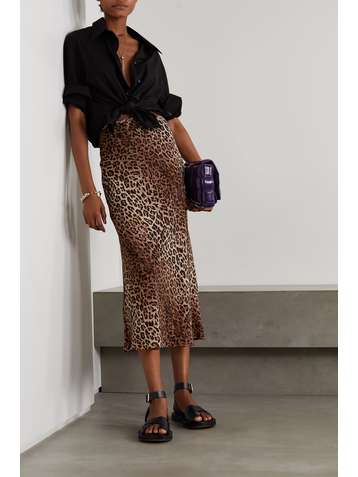 RIXO Kelly leopard-print chiffon midi skirt