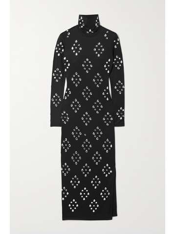 DRIES VAN NOTEN Embellished stretch-jersey turtleneck midi dress