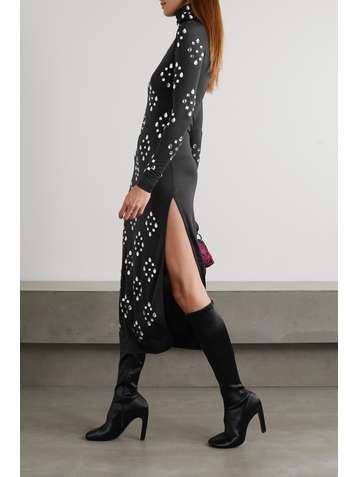 DRIES VAN NOTEN Embellished stretch-jersey turtleneck midi dress