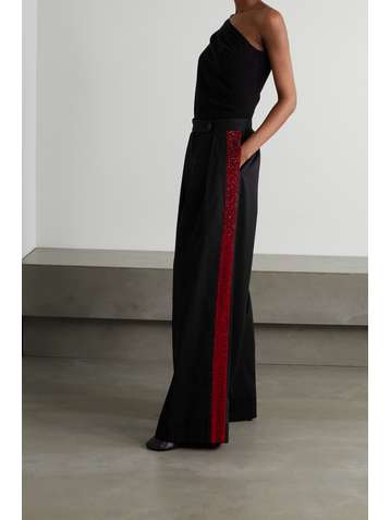 DRIES VAN NOTEN Pamplona crystal-embellished cotton-gabardine wide-leg pants
