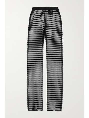 DRIES VAN NOTEN Striped flocked mesh straight-leg pants