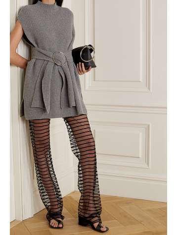 DRIES VAN NOTEN Striped flocked mesh straight-leg pants