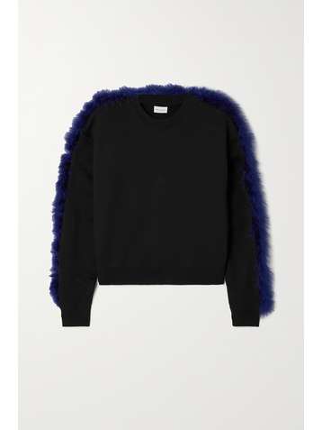 DRIES VAN NOTEN Haffe feather-trimmed cotton-jersey sweatshirt