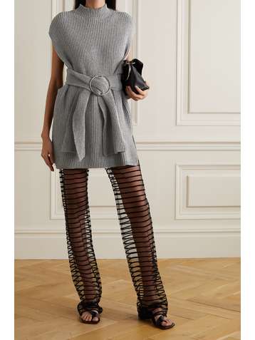 DRIES VAN NOTEN Belted ribbed-knit tunic
