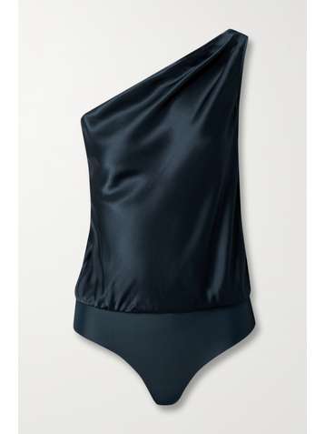 CAMI NYC Darby one-shoulder silk-charmeuse and stretch-jersey thong bodysuit