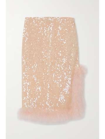 DRIES VAN NOTEN Spany feather-trimmed sequined tulle midi skirt