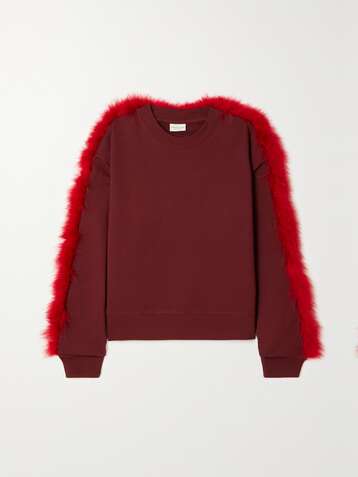 DRIES VAN NOTEN Haffe feather-trimmed cotton-jersey sweatshirt