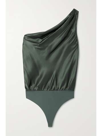CAMI NYC The Darby one-shoulder silk-charmeuse and stretch-jersey thong bodysuit
