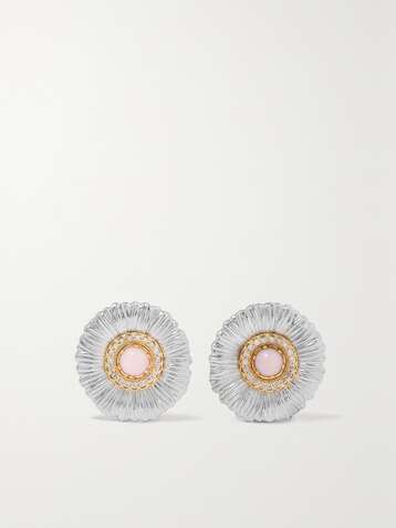 BUCCELLATI Blossoms Daisy sterling silver and gold vermeil, opal and diamond earrings