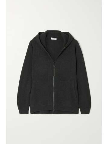 BRUNELLO CUCINELLI Bead-embellished ribbed cashmere hoodie