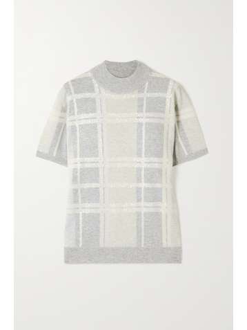 BRUNELLO CUCINELLI Sequin-embellished checked wool, cashmere and silk-blend sweater