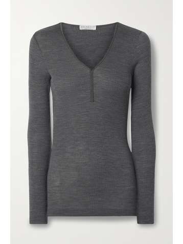BRUNELLO CUCINELLI Bead-embellished ribbed wool top