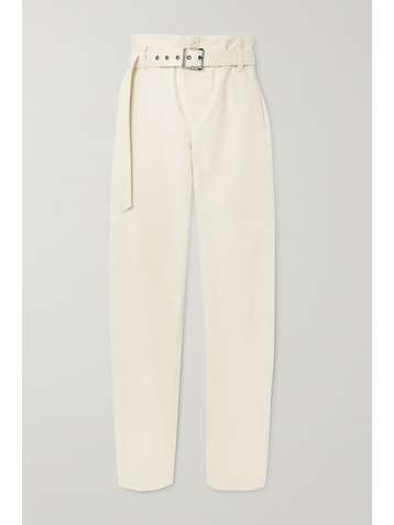 BRUNELLO CUCINELLI Belted bead-embellished cotton-blend jersey tapered pants