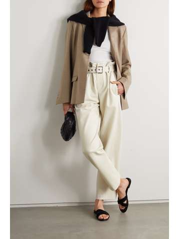 BRUNELLO CUCINELLI Belted bead-embellished cotton-blend jersey tapered pants