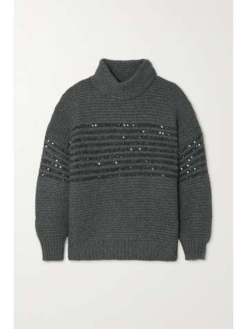 BRUNELLO CUCINELLI Sequin-embellished wool, cashmere and silk-blend turtleneck sweater