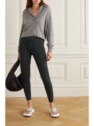 BRUNELLO CUCINELLI Tapered bead-embellished cashmere track pants