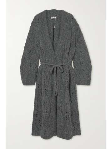 BRUNELLO CUCINELLI Belted pointelle-knit alpaca-blend cardigan