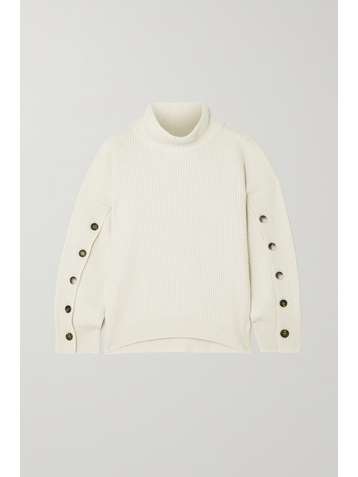 BRUNELLO CUCINELLI Button-detailed ribbed cashmere turtleneck sweater