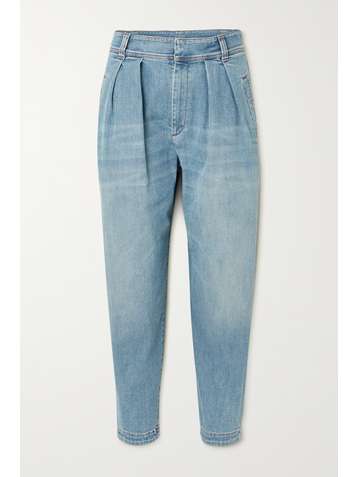 BRUNELLO CUCINELLI Pleated bead-embellished high-rise tapered jeans