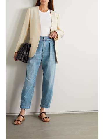 BRUNELLO CUCINELLI Pleated bead-embellished high-rise tapered jeans