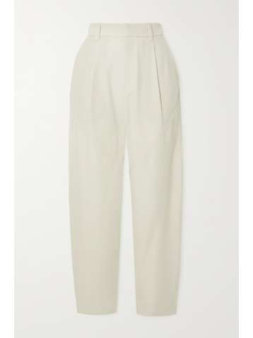 BRUNELLO CUCINELLI Bead-embellished wool and cotton-blend tapered pants