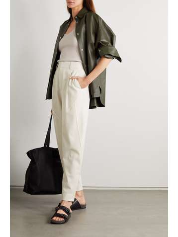 BRUNELLO CUCINELLI Bead-embellished wool and cotton-blend tapered pants