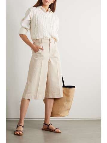 BRUNELLO CUCINELLI Bead-embellished pleated denim shorts