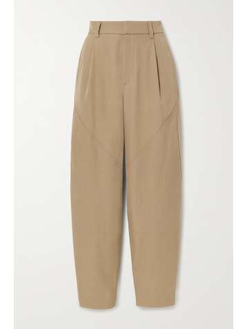 BRUNELLO CUCINELLI Bead-embellished wool and cotton-blend twill tapered pants