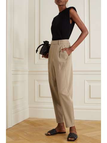 BRUNELLO CUCINELLI Bead-embellished wool and cotton-blend twill tapered pants