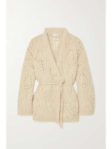 BRUNELLO CUCINELLI Belted pointelle-knit alpaca-blend cardigan