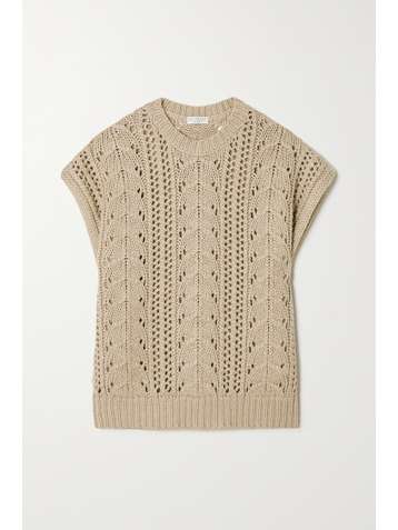 BRUNELLO CUCINELLI Sequin-embellished cable-knit cashmere and silk-blend tank
